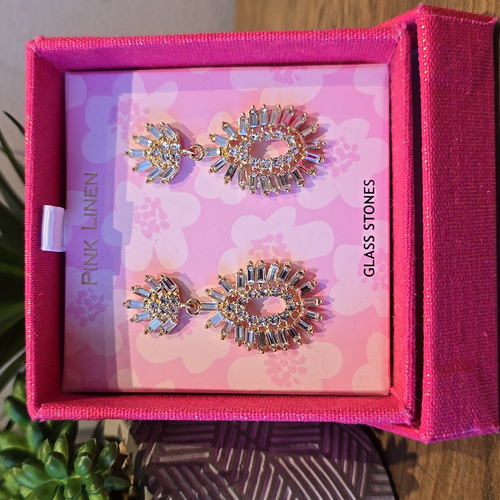 Pink Linen - Baguette Blitz Chandelier Statement Earring